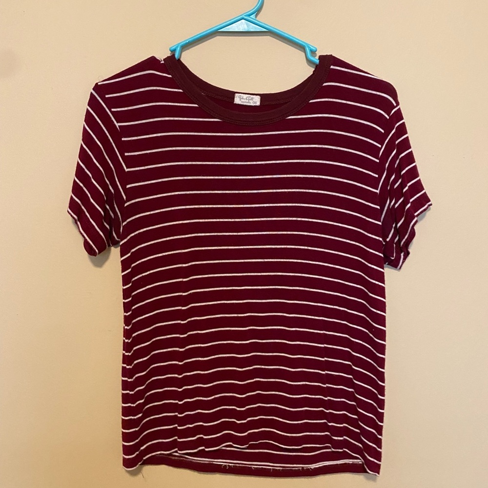 Maroon and white striped t-shirt